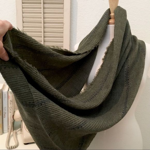 Dusty Olive Green Acrylic Ribbed Infinity Scarf - Picture 5 of 6